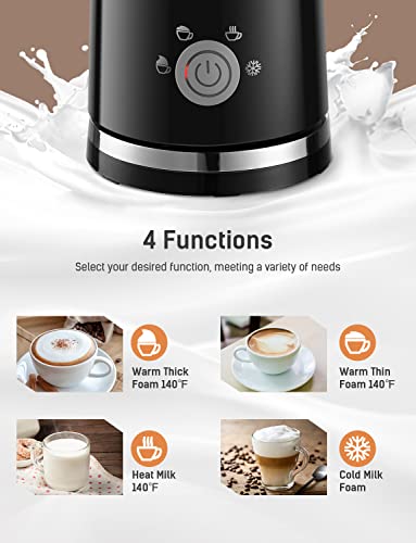 YISSVIC Espumador de Leche Eléctrico 4 en 1 300ml Alta Capacidad, Batidor de Leche Espuma Caliente/Fría/Calienta Leche, para Latte Capuchino, Negro