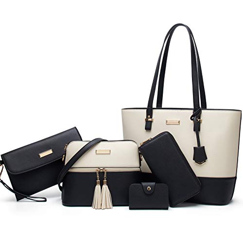 YNIQUE Bolsas de Mujer Señoras Moda Bolso Bandolera Cuero PU Totalizador Bolsos de Hombro Trabajo, Diario Vida, Fiesta 5pcs Set