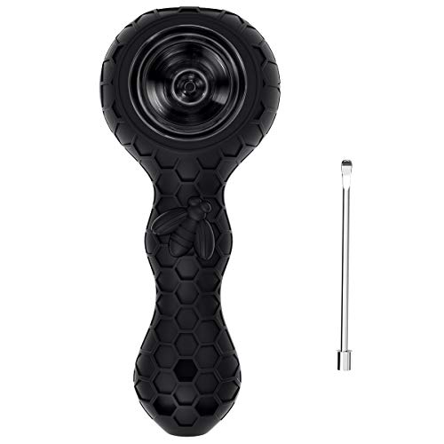 YoungRich Pipa de Silicona Con una cuchara para Fumar,Forma de panal Grueso Tubos de Fumar Pequeña Hermoso Resistente al calor Hecho a Mano pipes Regalo para Padre,Esposo y Colección de Arte(Negro)
