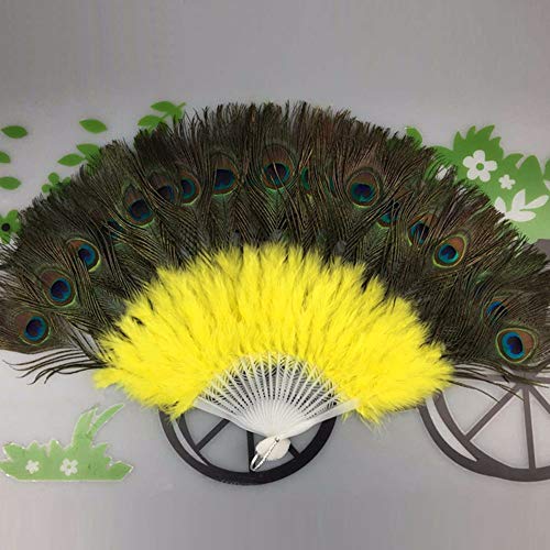 YWLINK Abanicos,Abanico De Plumas De Danza De 21 Huesos Boda Showgirl Danza Elegante Grande Plegable Mano Fan Decor Decal Fiesta De Bodas Carnaval Recuerdo(Amarillo)