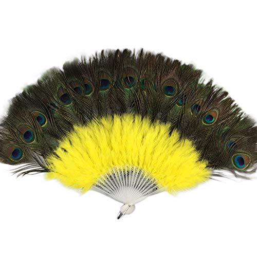 YWLINK Abanicos,Abanico De Plumas De Danza De 21 Huesos Boda Showgirl Danza Elegante Grande Plegable Mano Fan Decor Decal Fiesta De Bodas Carnaval Recuerdo(Amarillo)