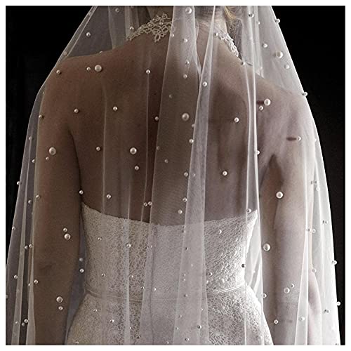 YYOBK TS Velo De Novia De La Novia De La Iglesia De 3 M De Largo, Una Capa De Tul con Cuentas De Cristal De Perla, Accesorios De Boda (Color : White, Item Length : 300cm)