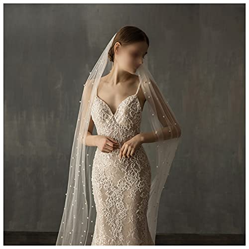 YYOBK TS Velo De Novia De La Novia De La Iglesia De 3 M De Largo, Una Capa De Tul con Cuentas De Cristal De Perla, Accesorios De Boda (Color : White, Item Length : 300cm)