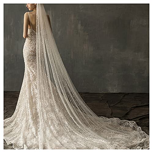 YYOBK TS Velo De Novia De La Novia De La Iglesia De 3 M De Largo, Una Capa De Tul con Cuentas De Cristal De Perla, Accesorios De Boda (Color : White, Item Length : 300cm)