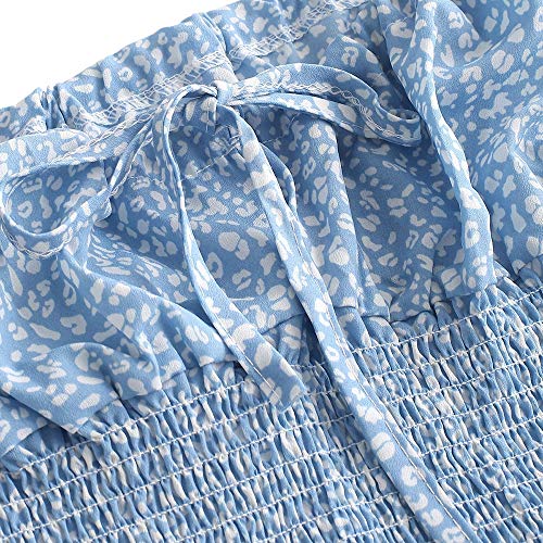 ZAFUL Vestido de verano para mujer, diseño de flores, sin mangas, minivestido, azul celeste, S