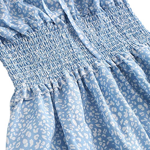 ZAFUL Vestido de verano para mujer, diseño de flores, sin mangas, minivestido, azul celeste, S