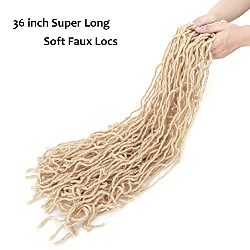 1 Paquete 91cm Goddess Faux Locs Crochet Hair Gypsy Loc Wavy Crochet Braids Curly Wavy Twist Braiding Trenzado Dreadlocs Extensiones de Cabello Sintético para Mujeres Rubio Blanqueador