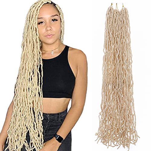 1 Paquete 91cm Goddess Faux Locs Crochet Hair Gypsy Loc Wavy Crochet Braids Curly Wavy Twist Braiding Trenzado Dreadlocs Extensiones de Cabello Sintético para Mujeres Rubio Blanqueador