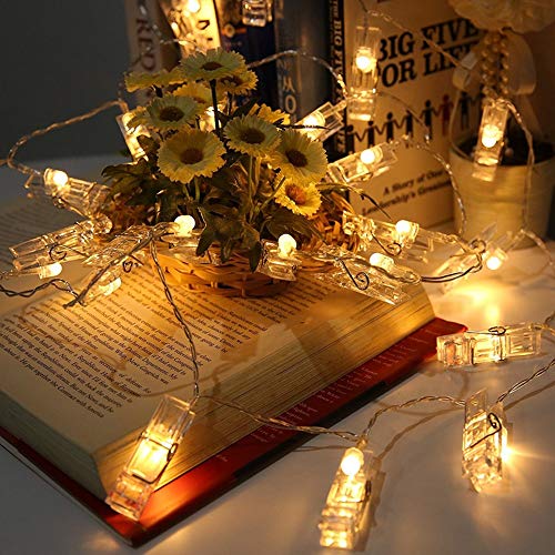 10 Clips fotos LED Luces cuerdas 1.5 m, Luces clavija fotos Luces hadas navideñas que funcionan con pilas Perfecto para colgar fotos, notas, tarjetas de pinturas y notas Decoración exterior interiores