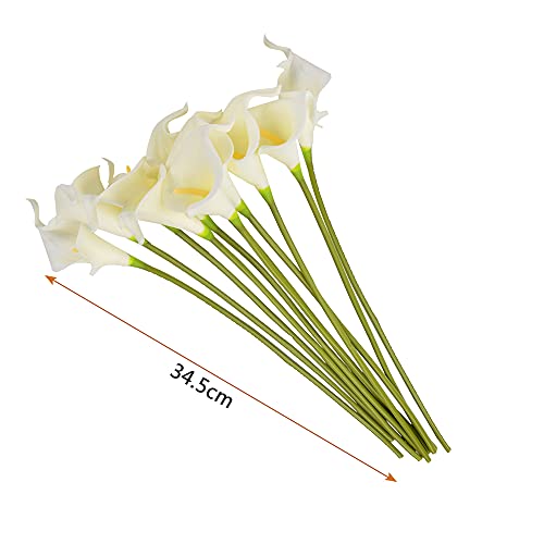 10 Piezas de Flores Artificiales de Lirio de Cala, Lirios Artificiales, Realista al Tacto, Flores Artificiales para Decoracion Familiar, Boda, Exterior, Pared, Jardin, Hotel y Ramo(Blanca Lechosa)