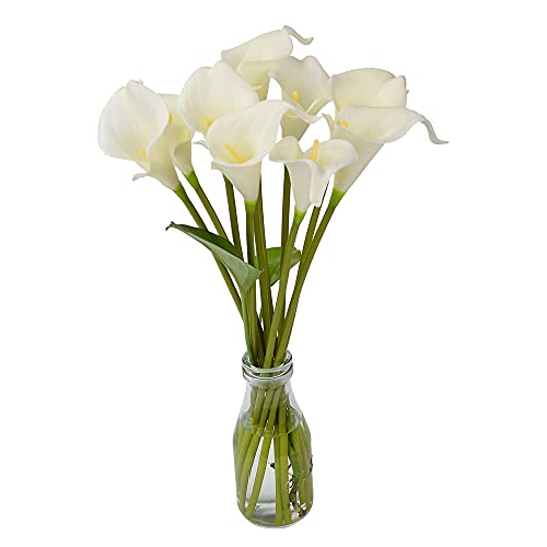 10 Piezas de Flores Artificiales de Lirio de Cala, Lirios Artificiales, Realista al Tacto, Flores Artificiales para Decoracion Familiar, Boda, Exterior, Pared, Jardin, Hotel y Ramo(Blanca Lechosa)