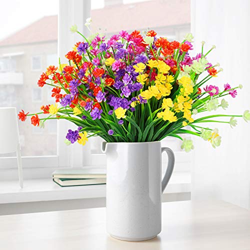 10 Piezas Flores Artificiales Decoracion, 5 Colores Resistentes a Los Rayos UV Flores Exterior Interiores Todo el Año, Plantas de Plastico para Casa Jardín Ventana Fiesta Boda Decoración (Loto)