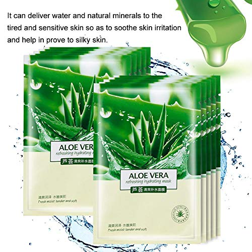 10 Piezas Mascarilla Facial Aloe Máscara Facial Hoja Hidratante Hidratante Revitalizante Máscara Facial Hoja Hidratante E Hidratante Adecuado para Todo Tipo de Piel
