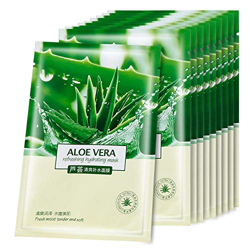 10 Piezas Mascarilla Facial Aloe Máscara Facial Hoja Hidratante Hidratante Revitalizante Máscara Facial Hoja Hidratante E Hidratante Adecuado para Todo Tipo de Piel