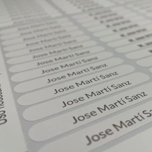 100 Etiquetas personalizadas para planchar. Pegatinas con nombre personalizado para marcar ropa, Infantil, adultos y abuelos. (1 x 5 cm). ALTA resistencia al lavado y secado. (100)