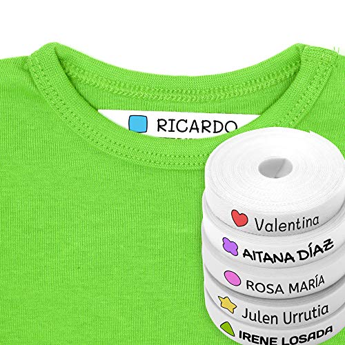 100 Etiquetas Personalizadas para ropa con Icono en Color a seleccionar. Tela Blanca. (Formas)