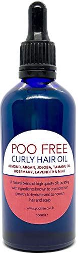100% Natural ACEITE PARA CABELLO RIZADO - ALMENDRA, ARGÁN, JOJOBA, TAMANU + ROMERO, LAVANDA Y MENTA - 100 ml de POO FREE. Promueve el Crecimiento del Cabello. Hidrata, Nutre, Protege.