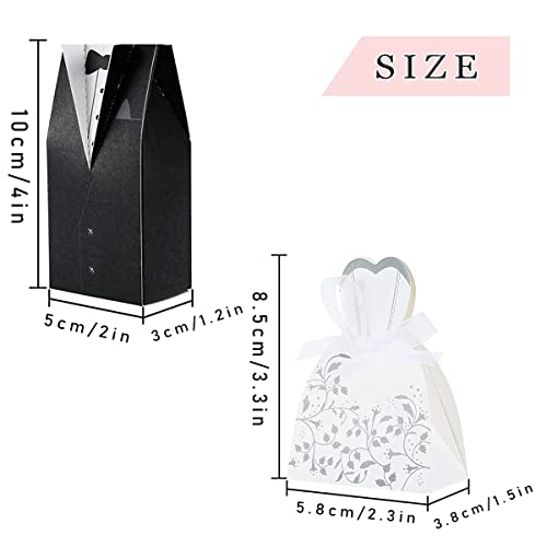 100 Pezzi Cajas de Dulces para Boda, Caja de Dulces de Cartón, Caja de Dulces de Boda de Cartón Blanco, Cajas de Boda para Caramelos, para boda, galletas de caramelo(50pcs Novia + 50pcs Novio)