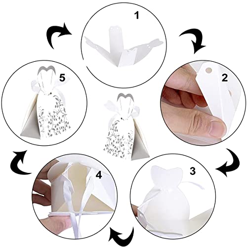 100 Pezzi Cajas de Dulces para Boda, Caja de Dulces de Cartón, Caja de Dulces de Boda de Cartón Blanco, Cajas de Boda para Caramelos, para boda, galletas de caramelo(50pcs Novia + 50pcs Novio)