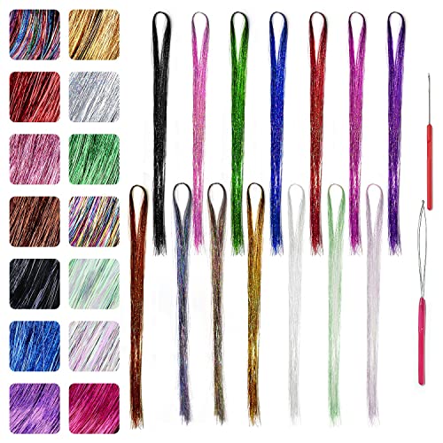 14 colores 2500 hebras de pelo oropel Strands Kit con herramientas para mujeres niñas extensiones de cabello Clip Party Cosplay Party Suministros