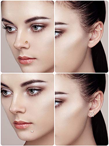 20 Piezas Perno de Nariz de Acero Inoxidable 16G Joyería de Piercing de Cartílago Labios Nariz para Mujeres Chicas (Dorado Rosado)