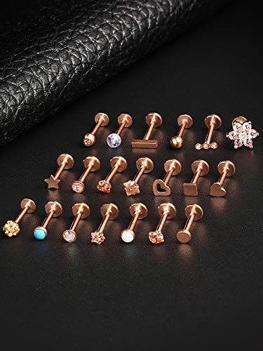 20 Piezas Perno de Nariz de Acero Inoxidable 16G Joyería de Piercing de Cartílago Labios Nariz para Mujeres Chicas (Dorado Rosado)