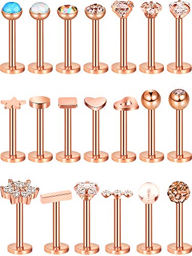 20 Piezas Perno de Nariz de Acero Inoxidable 16G Joyería de Piercing de Cartílago Labios Nariz para Mujeres Chicas (Dorado Rosado)