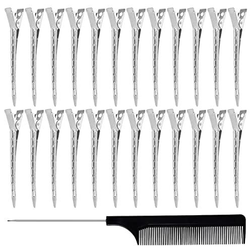 24 Piezas Pinzas Metal Peluqueria, Clips de Riza de Metal, Pinza de Pelo de Alligator, Pinza de Pelo de Duckbill, 3,5 Pulgadas Pinzas Cocodrilo Pelo para Mujer y Niña, Plateado
