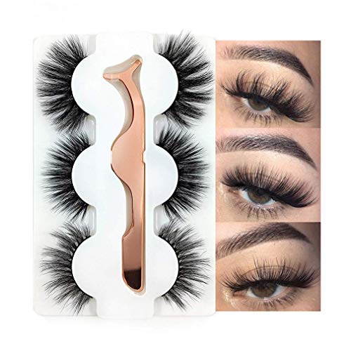 3 Estilos De PestañAs Postizas, Material De Fibra SintéTica, PestañAs De VisóN 3d, 100% Hechas A Mano Naturales Esponjosas Largas Suaves Reutilizables Con Aplicador De PestañAs (3 Pares) (Style 02)