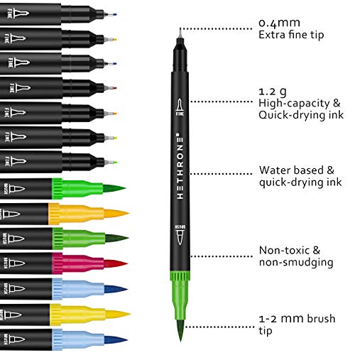36 rotuladores para colorear Hethrone, rotuladores de doble punta ancha y fina para adultos, para colorear libros, caligrafía, pintar, viñetas, diarios, suministros artísticos.