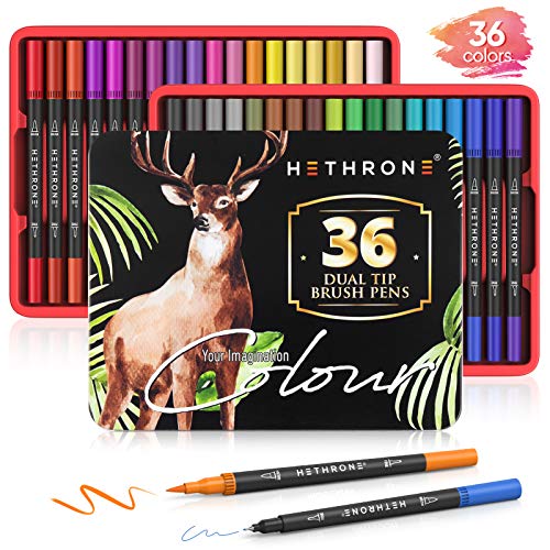 36 rotuladores para colorear Hethrone, rotuladores de doble punta ancha y fina para adultos, para colorear libros, caligrafía, pintar, viñetas, diarios, suministros artísticos.