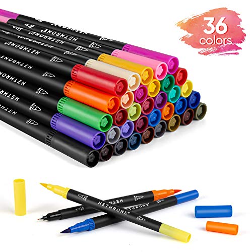 36 rotuladores para colorear Hethrone, rotuladores de doble punta ancha y fina para adultos, para colorear libros, caligrafía, pintar, viñetas, diarios, suministros artísticos.