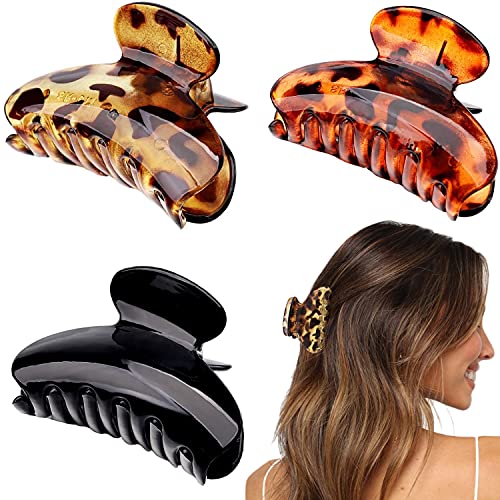 3Pcs Pinzas de Pelo Mediano Clips de Pelo de Garra de Plástico de Leopardo Pinzas para Mandíbula para Mujeres Clips de Pelo Francés de Tortuga Garras de Pelo Antideslizantes para Mujeres (Estilo A)