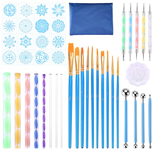 44 piezas Kits de pintura Mandala Suministros profesionales Juego de herramientas de pintura Plantillas de Mandala,Varillas Acrílicas DIY Mandala Arte Crafts Set para arte de uñas,navidad regalos