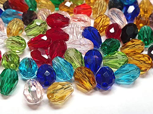 50 perlas de cristal checo, multicolor, 8 mm x 6 mm, forma de gota, perlas de cristal talladas