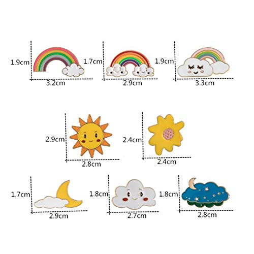 8 Piezas Broches Encantador de Dibujo Animados, Alfileres de Esmalte Broches de Esmalte Broche de Arco Iris Broches de Sol Luna Broches de Solapa Pins Insignias para Ropa Bolsa Mochilas Chaquetas