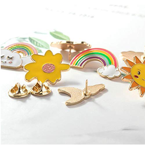 8 Piezas Broches Encantador de Dibujo Animados, Alfileres de Esmalte Broches de Esmalte Broche de Arco Iris Broches de Sol Luna Broches de Solapa Pins Insignias para Ropa Bolsa Mochilas Chaquetas