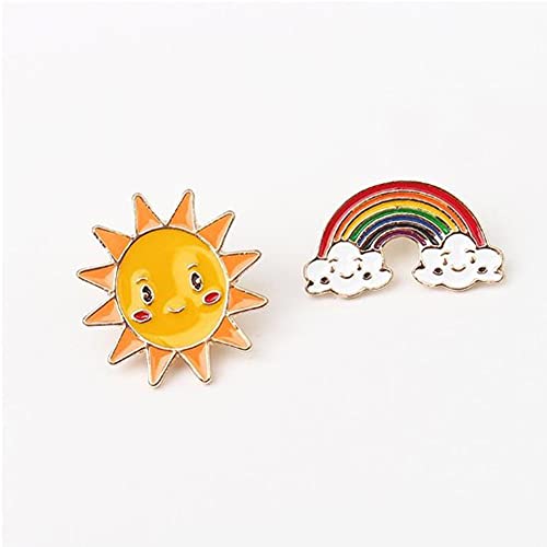 8 Piezas Broches Encantador de Dibujo Animados, Alfileres de Esmalte Broches de Esmalte Broche de Arco Iris Broches de Sol Luna Broches de Solapa Pins Insignias para Ropa Bolsa Mochilas Chaquetas