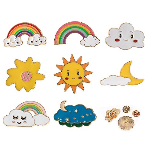 8 Piezas Broches Encantador de Dibujo Animados, Alfileres de Esmalte Broches de Esmalte Broche de Arco Iris Broches de Sol Luna Broches de Solapa Pins Insignias para Ropa Bolsa Mochilas Chaquetas