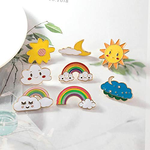 8 Piezas Broches Encantador de Dibujo Animados, Alfileres de Esmalte Broches de Esmalte Broche de Arco Iris Broches de Sol Luna Broches de Solapa Pins Insignias para Ropa Bolsa Mochilas Chaquetas