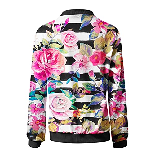 A / B Peony's Daily Outwear con bolsillos O - cuello Zipper Manga larga Peony Print Classic Jacket Casual Top Jacket ligero (Pink, XXL)