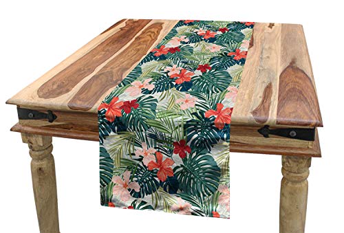 ABAKUHAUS Hoja Camino de Mesa, Naturaleza Crepe Flor de Jengibre, Decorativo para el Comedor o Sala de Estar Fácil de Limpiar, 40 x 180 cm, Verde Oscuro Verde