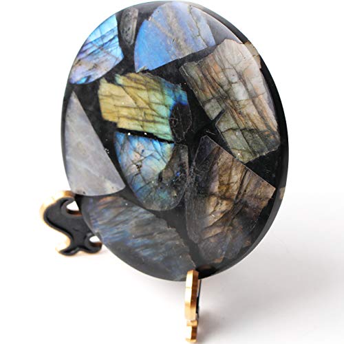 ABCBCA 1pcs Natural labradorita fósil Disco Placa Decoración de muestras Gratis Standholder, la decoración del hogar (Color : Labradorite)