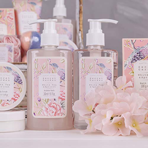 Accentra Secret Garden - Set De Regalo De Baño Y Ducha Con Té Blanco Y Aroma De Albaricoque (8 Piezas), White