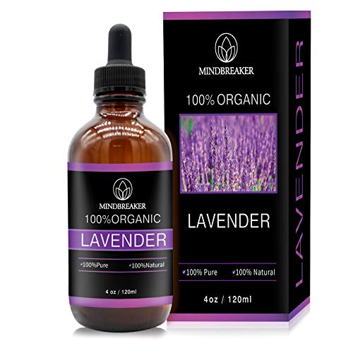 Aceite esencial de lavanda, Mindbreaker 100% el aceite esencial del grado terapéutico orgánico puro, consigue un mejor sueño, aromatherapy, antiinflamatorio, alivia dolores de cabeza (120ml Upgrade)