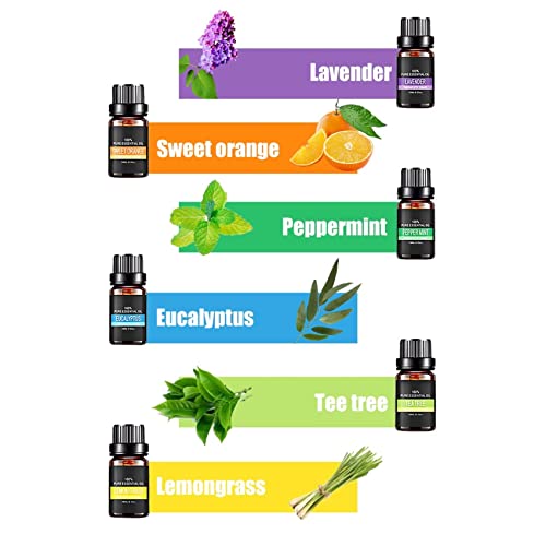 Aceites Esenciales Aromaterapia Set incluye 6X10 ml - Lavanda Naranja Menta Arbol de té Citronela Eucalyptus -100% Pure Aceites Esenciales para Humidificador Difusor Naturales Puro