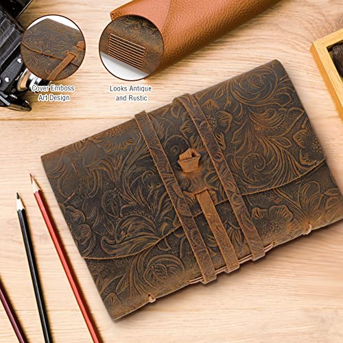 Aceshop Diario de Cuero Vintage Antiguo Hecho a Mano Encuadernado en Cuero 400 Página Cuaderno de Viaje con Papel sin Forro cierre de Correa de Cuero y Diseño Clásico en Relieve para Hombres y Mujeres