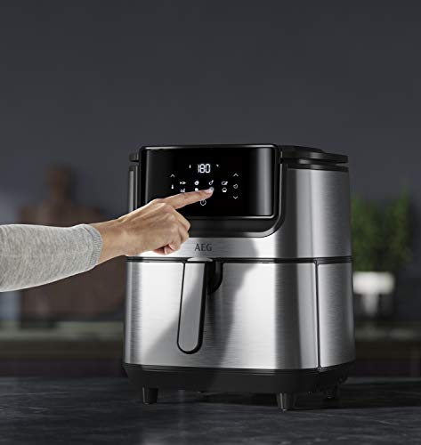 AEG AF6-1-6ST Freidora de Aire Sin Aceite 5.4 L, Pantalla LED display táctil, 8 Programas, Temporizador 60 min, Temperatura máxima 180º, Acero Inoxidable, Apto lavavajillas, Inox
