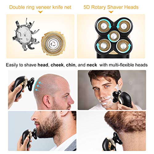 Afeitadora eléctrica, Mojado y seco Maquinilla de afeitar USB para hombres, Kit de aseo inalámbrico 5 en 1 con cepillo de limpieza facial Cortadora de afeitar eléctrica para cabeza calva