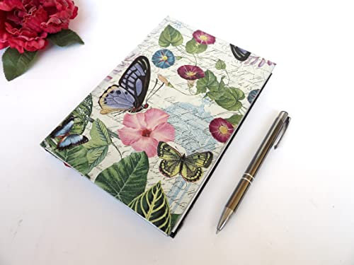 Agenda 2022 A5 Día por Página, Planificador Anual, Regalo para Ella, Vista por Dìa, Tapa Dura, Diario con Mariposa y hibiscus